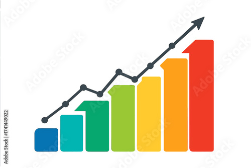 Business growth chart vector infographic template. Financial success graph with arrow up. Data analysis diagram for presentation. Progress, profit, and performance concept with number 1.