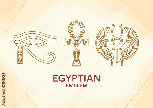 An artistic representation of key Egyptian symbols: the Eye, Ankh, and Scarab, illustrating ancient culture, spirituality, and history of Egypt.