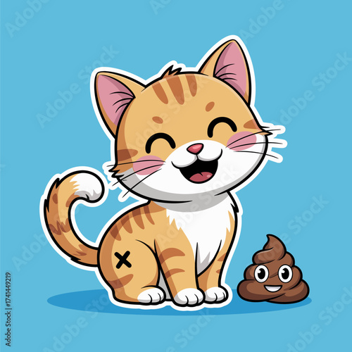 This adorable cartoon image showcases a cheerful orange cat with a poop emoji, representing joy and humor in a playful, vibrant style sure to bring smiles.