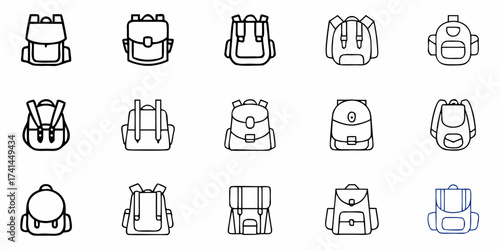 Diverse backpack icons showcase modern travel, school, and adventure styles