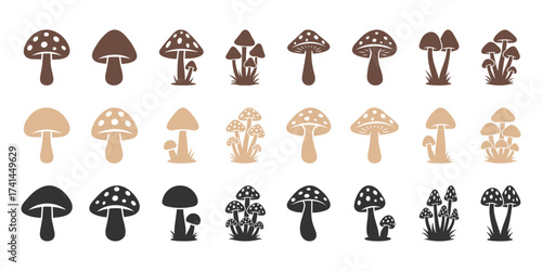 Minimal mushroom silhouette icons