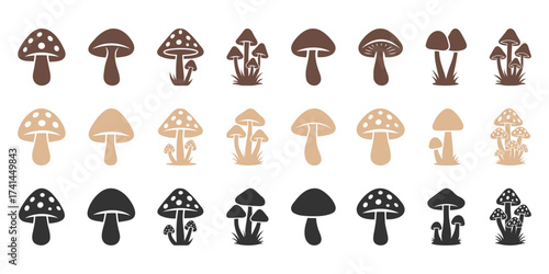 Minimal mushroom silhouette icons