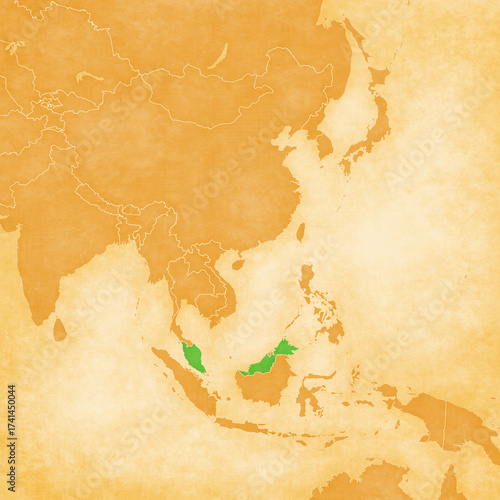 Ocher map of East Asia - Malaysia