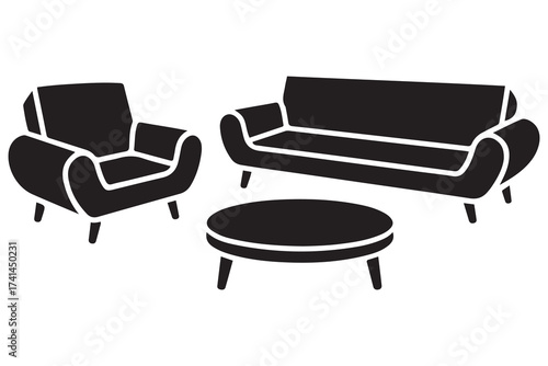 Set of home furniture silhouettes vector isolated. Vector Black silhouettes. with white background