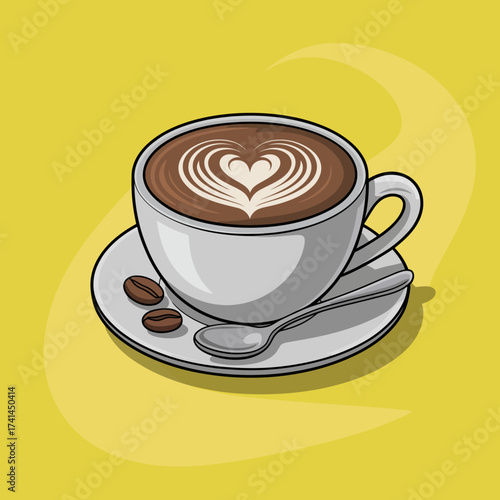 A charming coffee cup featuring latte art with a heart design, perfect for expressing love and warmth over a comforting beverage experience.