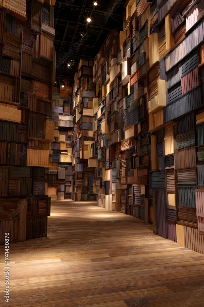Obraz premium Cinematic fantasy book cafe with countless bookshelves constructing walls floor and ceiling, illuminated by bright warm lighting for magical library atmosphere and whimsical literary concept
