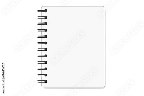 Realistic blank spiral notepad notebook isolated on white background, vector illustration with transparent background, office stationery, school supplies, note taking, organized workspace concepts
