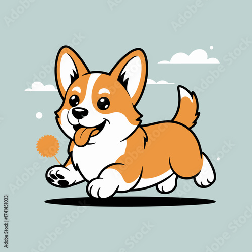 An energetic cartoon Corgi dog running happily symbolizes joy and playful spirit, showcasing the love and companionship dogs bring to our lives.