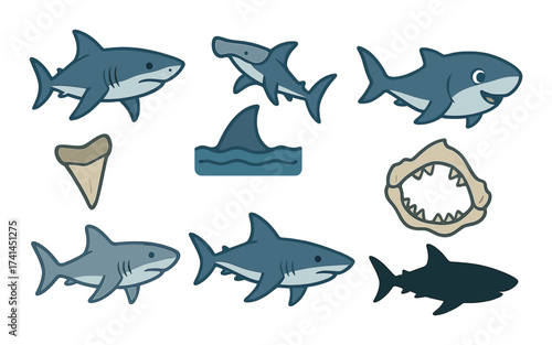 Cartoon sharks and jaws: fun illustrations of ocean predators and teeth