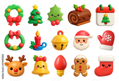PNG Cute festive holiday icons collection, element set on transparent background