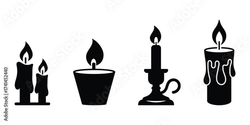 Candle icon, candle vector icon illustration of decorative wax candles with burning flames