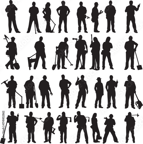 Large Collection of Silhouettes of Men and Women with Tools origin this