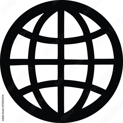 Simple black and white globe icon symbol representing global connectivity internet technology and worldwide communication