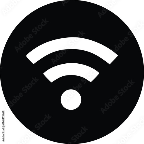 Simple black and white wi-fi symbol icon highlighting wireless internet connectivity and network signal strength