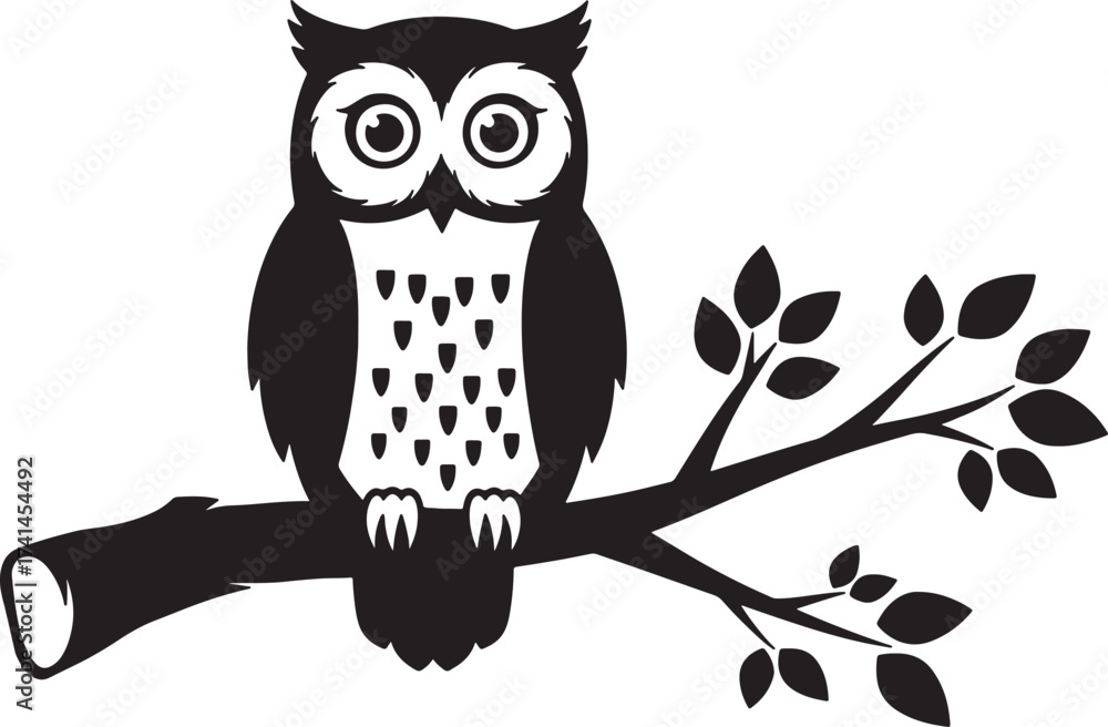 Obraz premium Black Owl Silhouette Perched On A Branch Vector Logo Icon Illustration