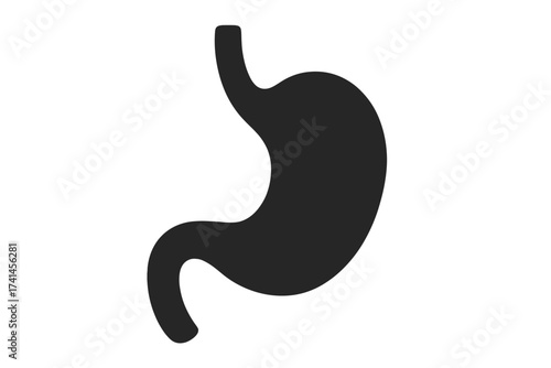 Stomach icon in black silhouette style. Human organ symbol for anatomy, digestive system, and gastroenterology concepts. Medical health vector illustration on white background.