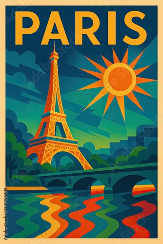 Paris Art Deco Travel Poster – Eiffel Tower 1920s Style