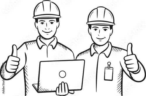 Smiling Construction Workers Giving Thumbs Up Gesture