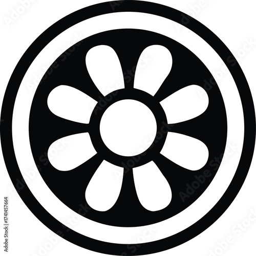 Stylized floral wheel symbol simple geometric abstract flower emblem classic circle design graphic element