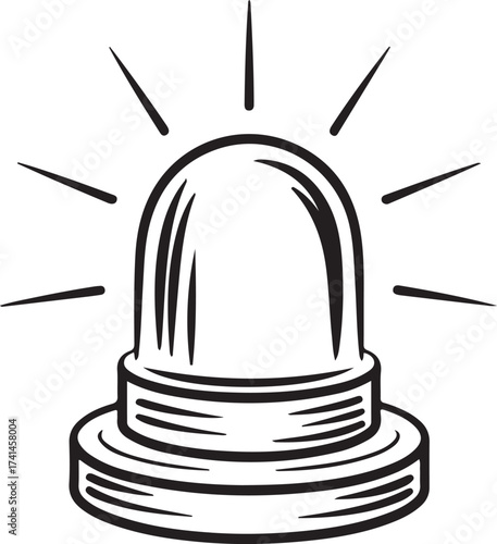 Siren Emergency Light Hand Drawn Illustration in Black and White