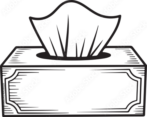 Tissue Box Hand Drawn Line Art Black and White Illustration