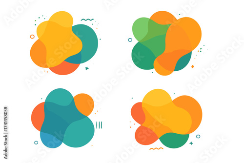 Set of abstract liquid shapes. Modern flat graphic elements. Vector dynamic colored banners. Flowing organic amoeba forms for logo, poster, or website design. Trendy fluid blobs.