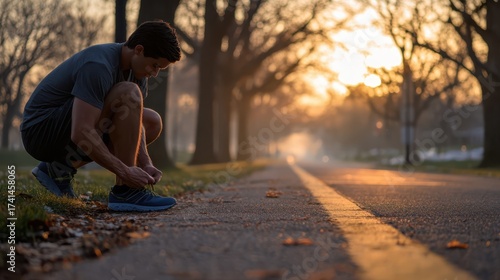 Morning jogging routine in urban park outdoor lifestyle photography sunrise focus on fitness