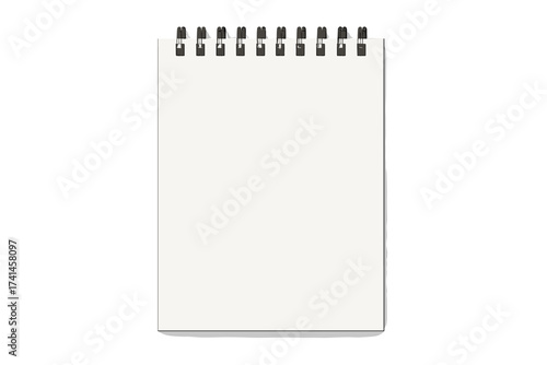 Blank realistic spiral notepad mockup. Vector illustration of a notebook isolated on white background. Empty paper page for notes, sketching or drawing. Office supply template.