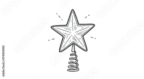 Canvastavla Hand-drawn sketch of a classic star-shaped Christmas tree topper with a spring base