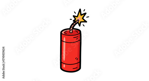 Photos Cartoon Red Dynamite Stick with Lit Fuse.