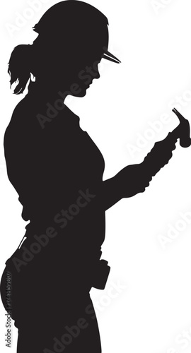 Silhouette of a Woman Wearing a Hard Hat Holding a Hammer origin this