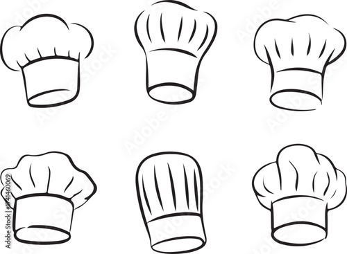 Chef Hats Collection Line Art Illustration