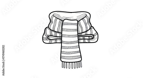 Cuadro en lienzo Hand-drawn striped scarf with fringe winter fashion accessory.