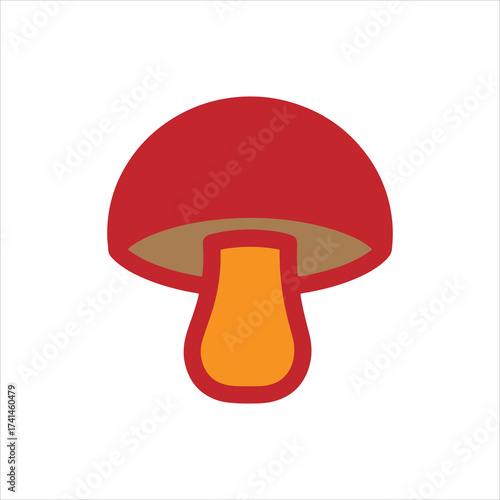 Red mushroom icon with clean outline for nature and food designs