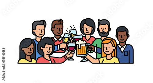 Canvas-taulu Group of Friends Toasting with Various Alcoholic Beverages.