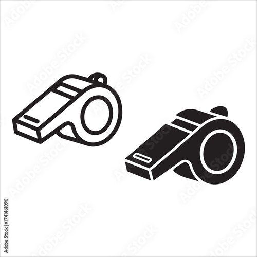 Two distinct whistle icons one line art one solid silhouette symbolizing sound