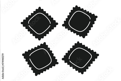 Ravioli pasta icon vector. Italian cuisine food symbol. Black silhouette illustration of traditional stuffed pasta for restaurant menu, cooking blog, or food packaging design.
