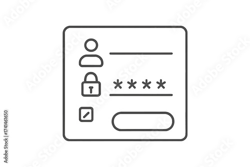 Login form menu with simple line icons. UI UX website element for web design. User authentication with password and username fields. Secure access vector illustration concept.
