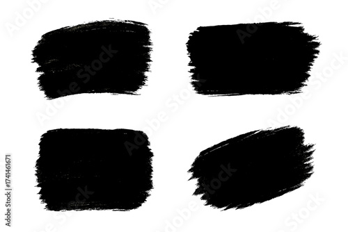 Set of black grunge brush strokes. Vector paint splash backgrounds. Abstract dirty texture design elements. Ink splatter shapes for banners, posters, and frames illustration.