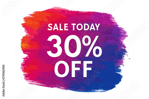 Vibrant 30% Off Sale Sign on Abstract Art Brush Stroke Background, Acrylic Paint Texture, Watercolor Style, Discount Offer Design for Shop Banners and Promotional Vector Illustration