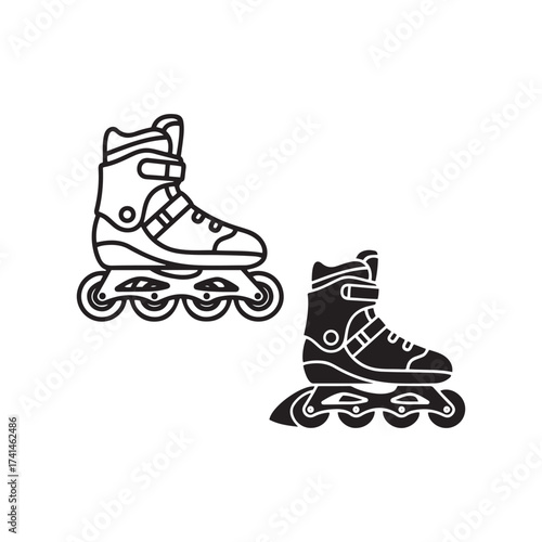 Inline skates duo silhouette and outline for sports and recreation enthusiasts