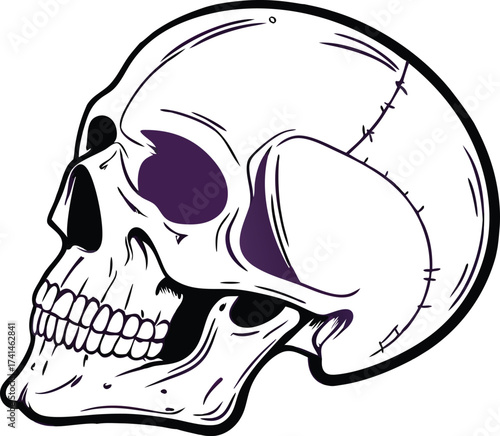 Intricate skull illustration conveying mortality, perfect for tattoo design, Halloween themes, or edgy apparel, originally created as a scalable vector