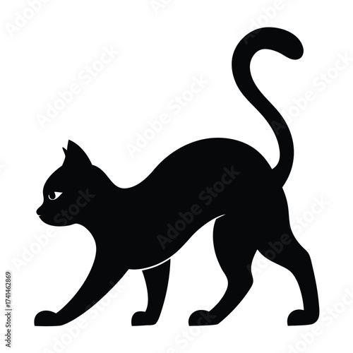Black cat silhouette with arched back pose