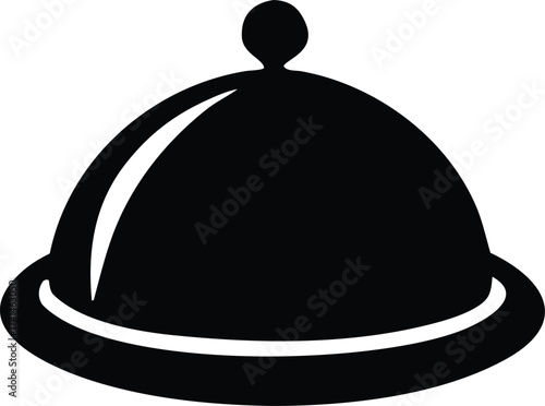 Classic food service cloche silhouette represents fine dining and restaurant meals with a serving dish lid icon