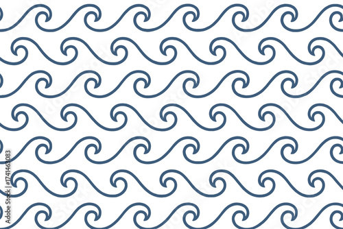 Seamless wave pattern vector illustration, ocean wave decorative pattern, marine design with swirling waves on transparent background, continuous water wave repeat