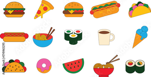 Food flat Illustration Icons set, Food Vector Art Illustration Clipart. set of food Illustration bundle	