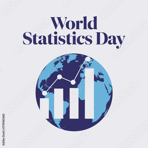Vector art of world statistics day text with globe and bar chart, symbolizing global data and economic analysis