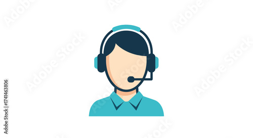 Customer Service Agent Icon with Headset and Microphone.