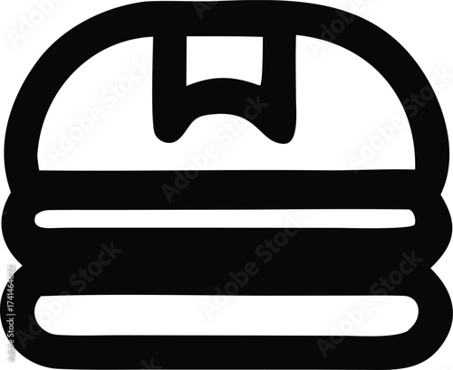 Simple bold line art icon of a hamburger or burger representing fast food and casual dining experiences