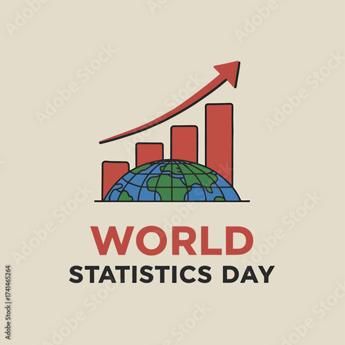 Vector art of world statistics day observed with upward trending bar graph and globe, signifying progress and datadriven insights for global development